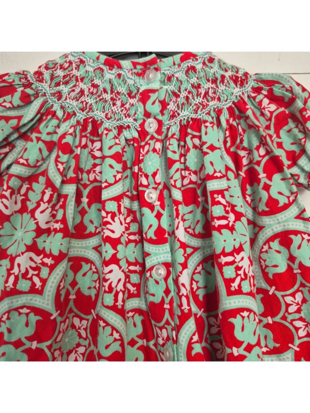 Banana Split Red & Mint Smocked Baby Dress 9M Red & Mint Christmas/holiday - Picture 4 of 6